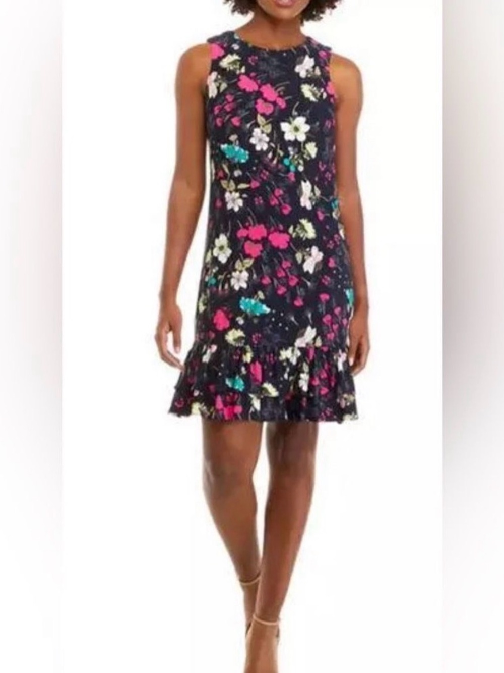 Sleeveless Navy Floral Ruffle-Hem Tommy Hilfiger Dress